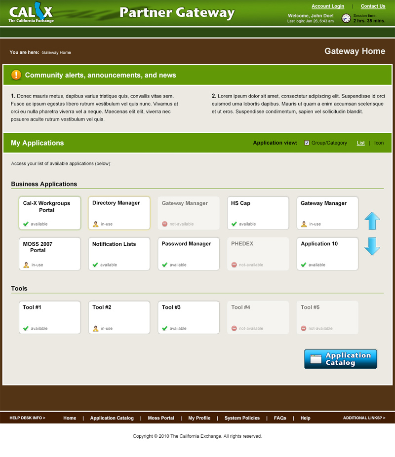 Cal-X Gateway Web Application (Homepage) design